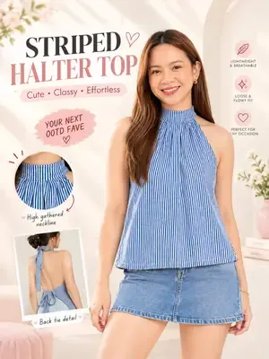This blue striped halter top is giving classy, cute & feminine vibes!
