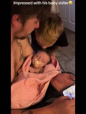 Persuading my son to kiss his baby sister😂 #mumlife #family #relatable