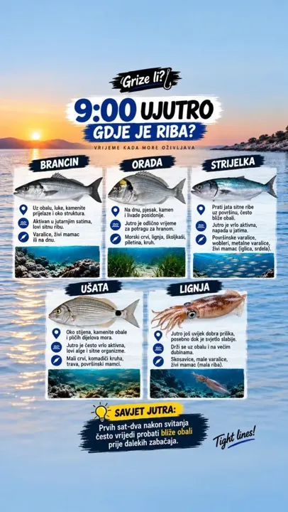 🎣 9:00 – gdje se riba najčešće zadržava? 🌊 Jutro je još uvijek odličan