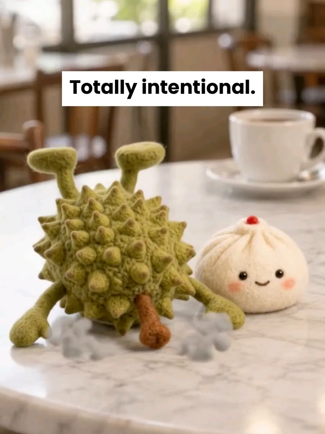 Pau rolls. Duri… tries. 🥟💥 Tag your gym friend. #durian #feltanimation